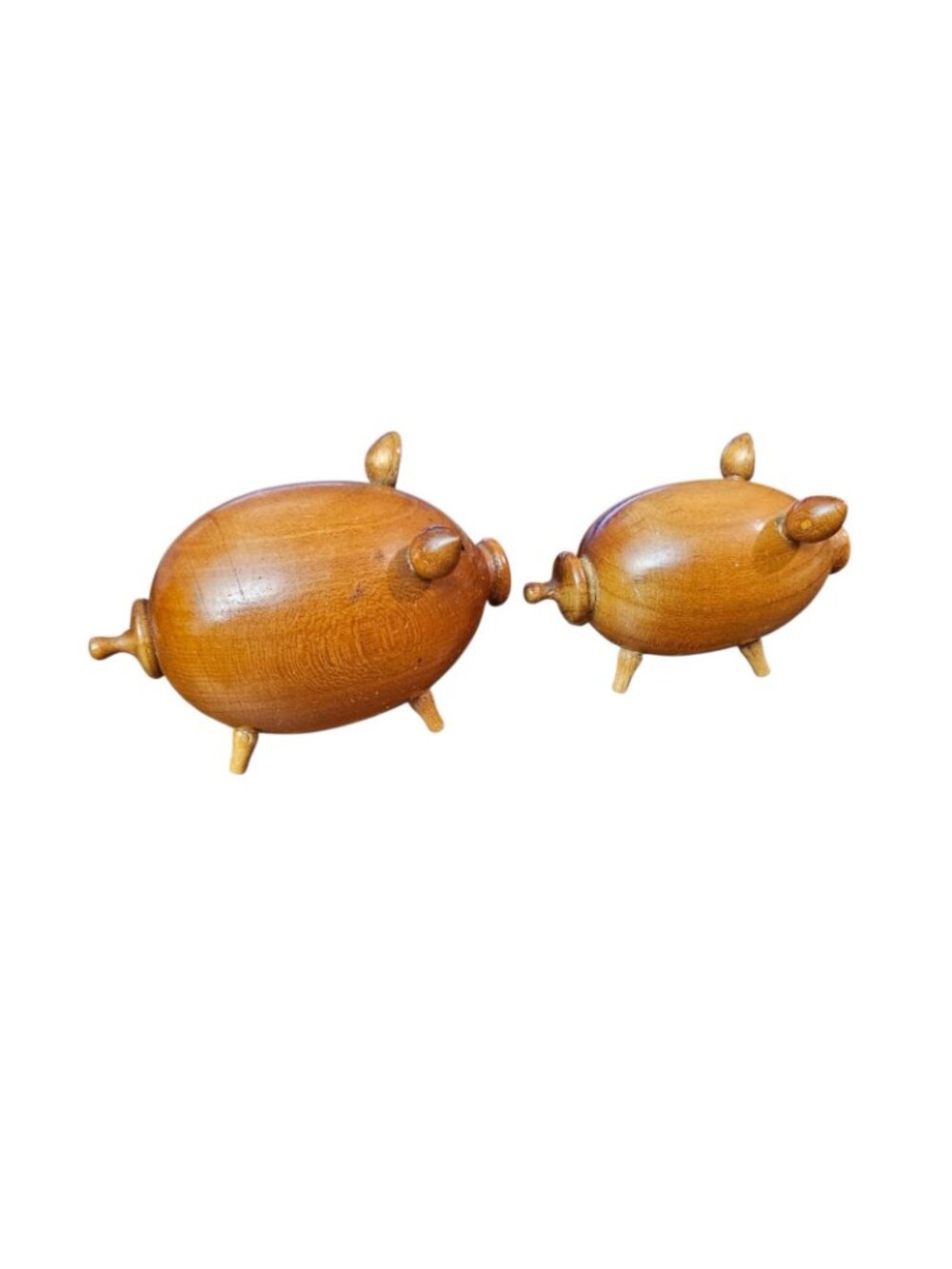 Vintage Wooden Salt & Pepper Shakers Danish Handmade Wood Pigs - Picture 4 of 7